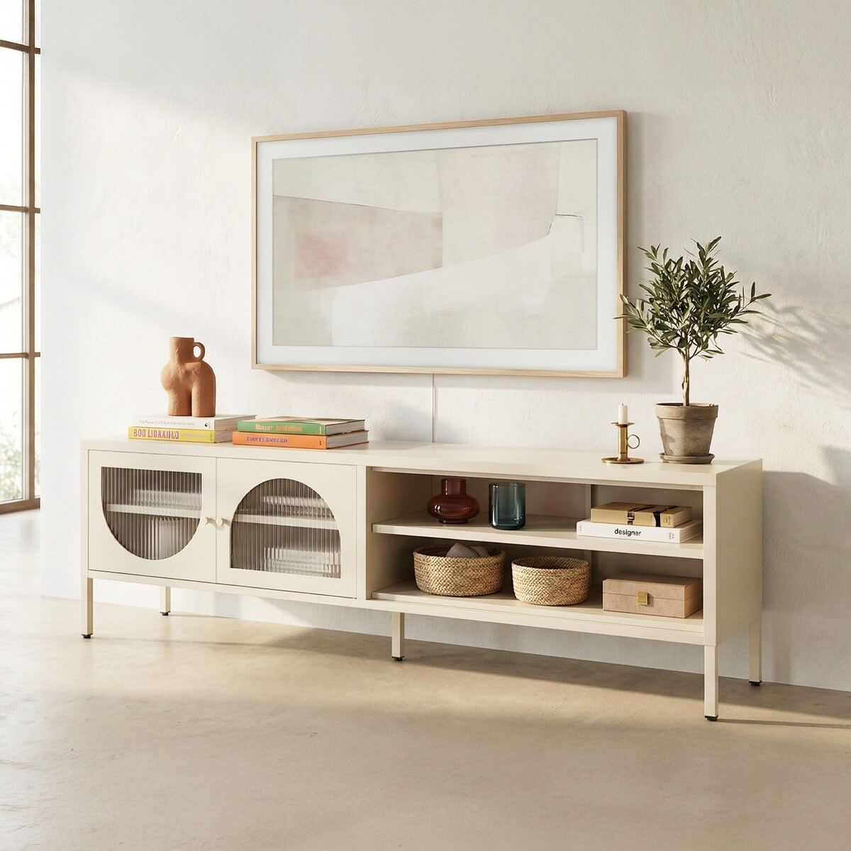 Meuble TV 2 portes 2 niches en métal - YSIA