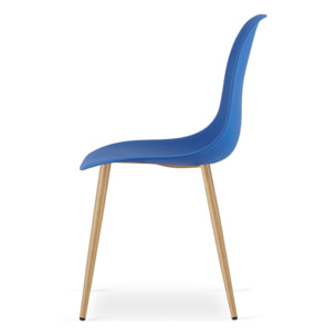 Set di 4 Sedie WAT Blu in Polipropilene con Gambe Effetto Legno