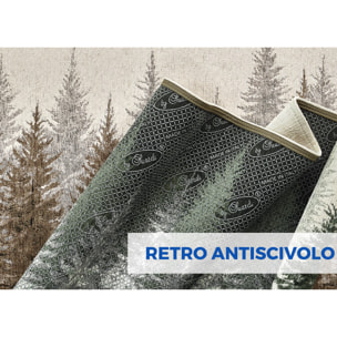 Tappeto Jacquard Ideale Cucina Ingresso Made In Italy Antiscivolo, Lavabile, Morbido Disegno Abeti Verde By Suardi