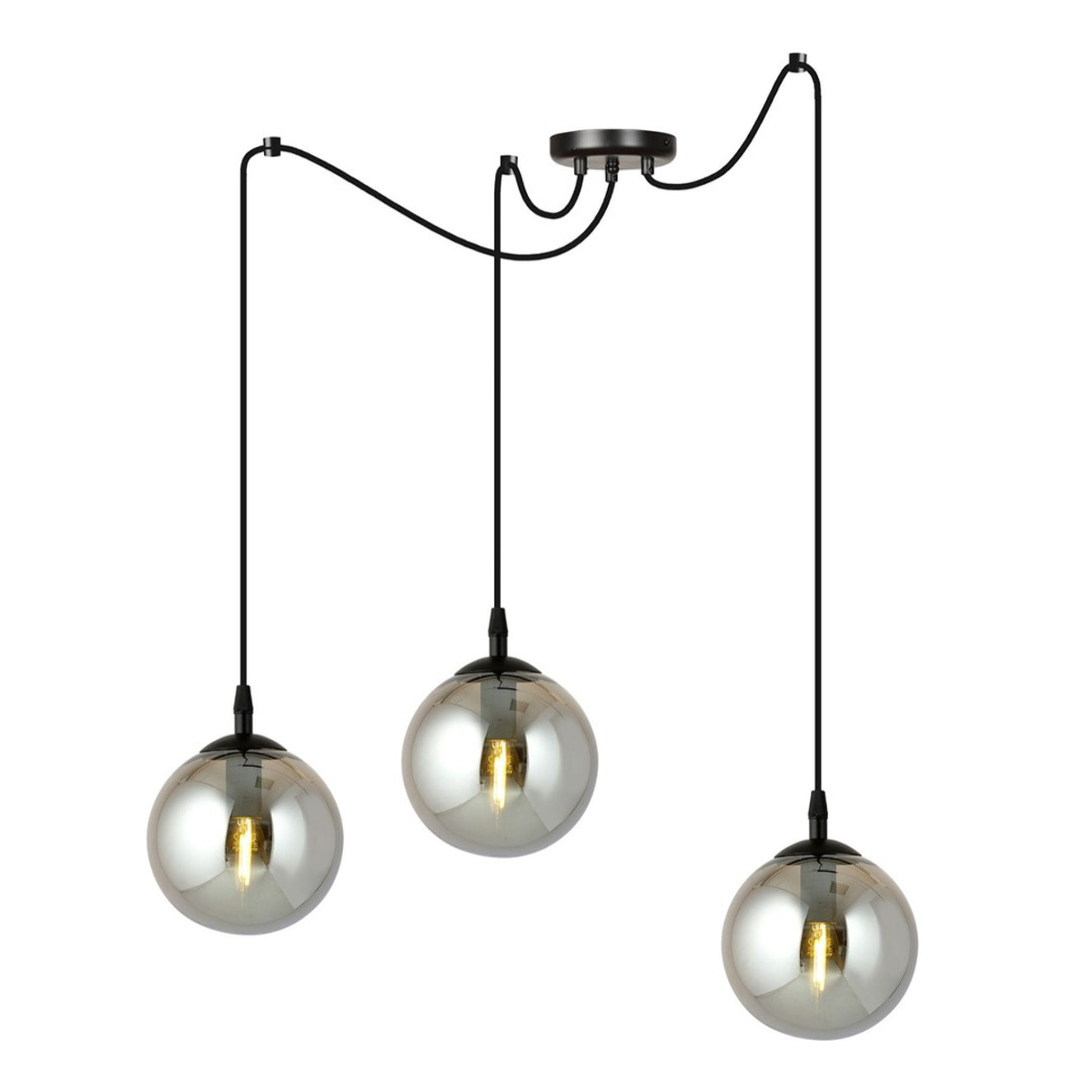 Lampada a sospensione GIGI con diffusori in vetro grafite e struttura nera
