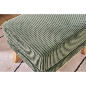 Pouf repose-pieds scandinave en tissu velours côtelé vert kaki et bois clair OSLO
