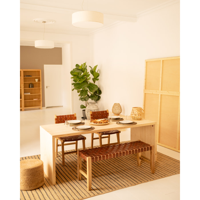 Table de salle à manger en bois massif ton naturel en différentes tailles