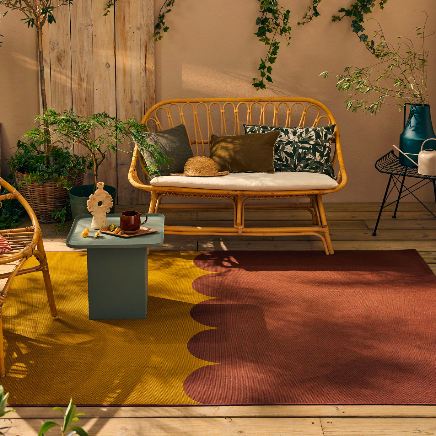 RIVIERA - Tapis intérieur/extérieur à motif festonné marron