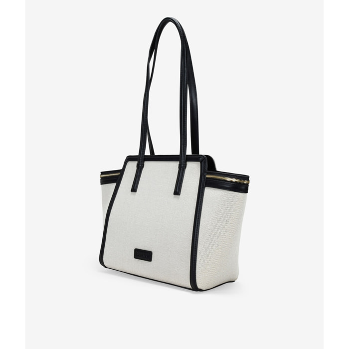 Bolso de hombro beige con cremalleras