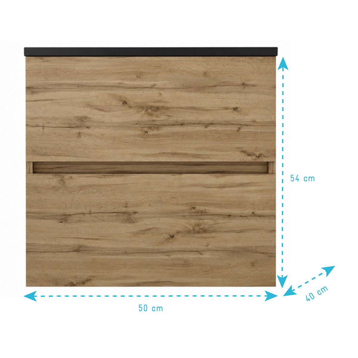 Pack Meuble Salle de Bains 50cm Chêne Naturel 2 Tiroirs avec Vasque Céramique Noire - TIMBER