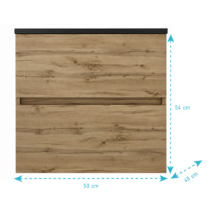 Pack Meuble Salle de Bains 50cm Chêne Naturel 2 Tiroirs avec Vasque Céramique Noire - TIMBER