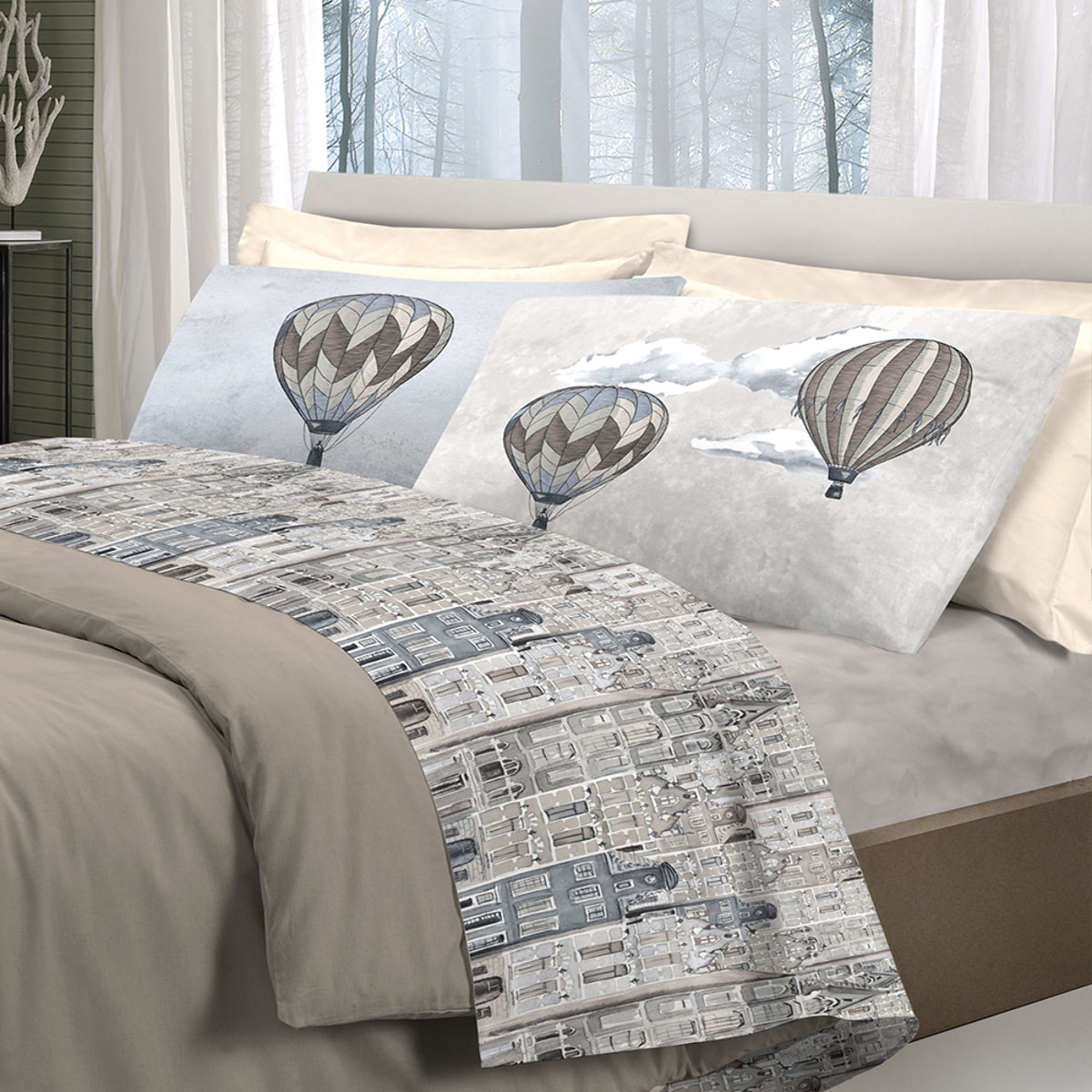 Completo letto volare beige 100% cotone