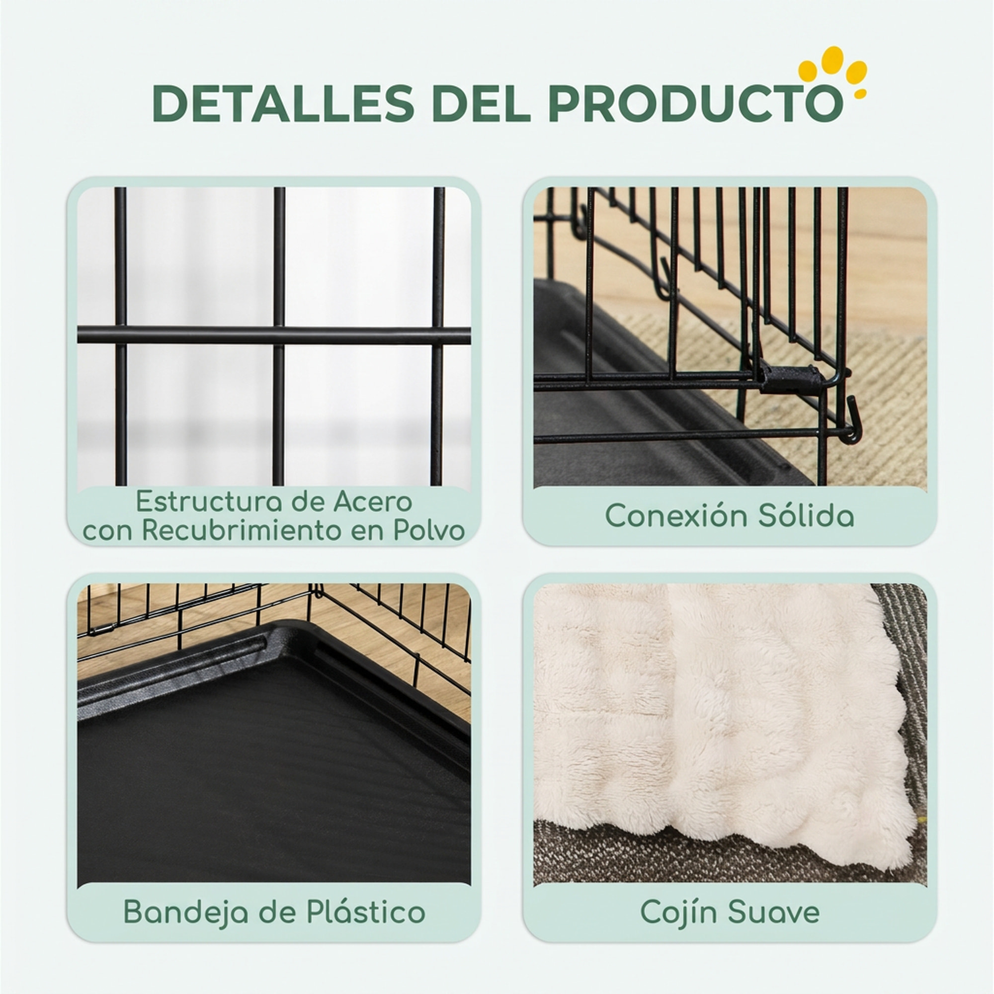 PawHut Jaula para Perros Plegable, Jaula para Perros Grandes con Cojín, 2 Puertas, Bandeja Extraíble y Marco de Alambre Metálico, 90x57,5x62 cm, Negro y Beige