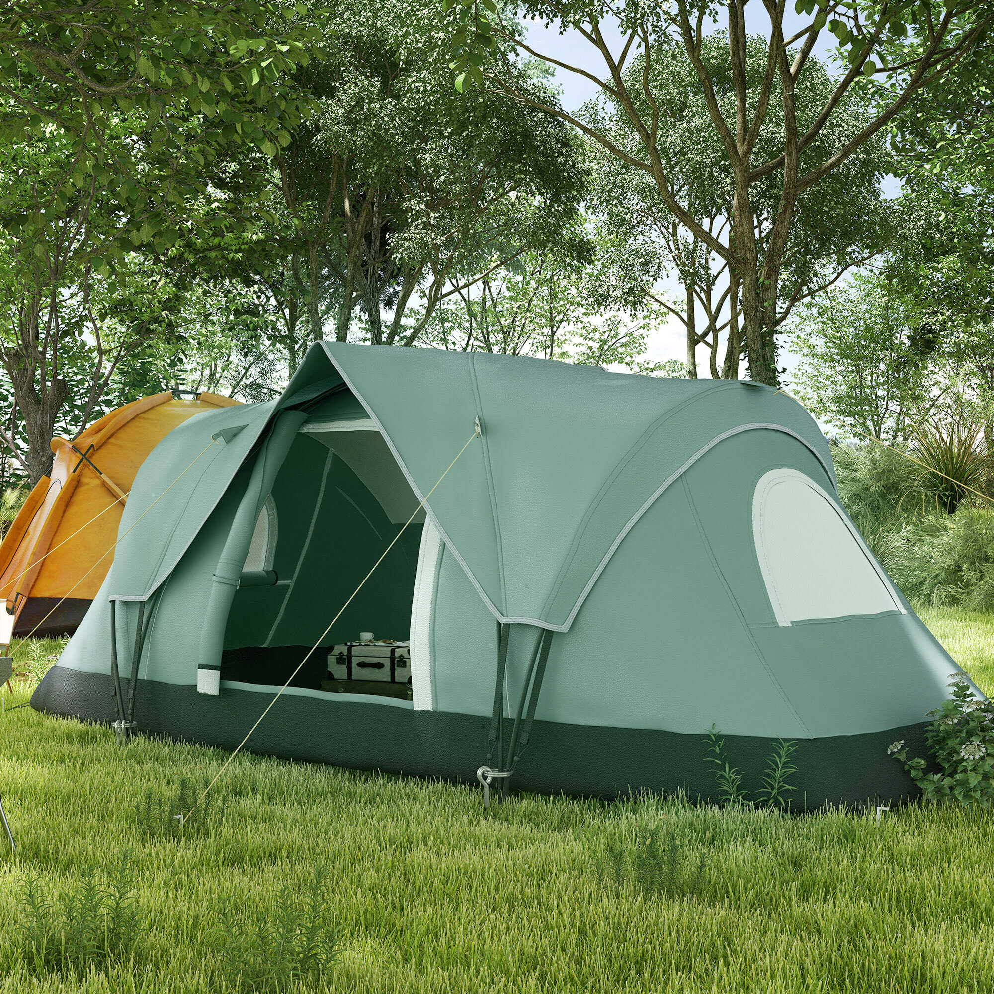 Tente de camping familiale 5-6 pers. - porte, 2 fenêtres - vert