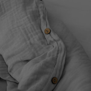 Naturals - Funda Nórdica Lisa - Cierre con botones - 100% Algodón de Muselina - Incluye 1/2 Fundas de Almohada - Gris