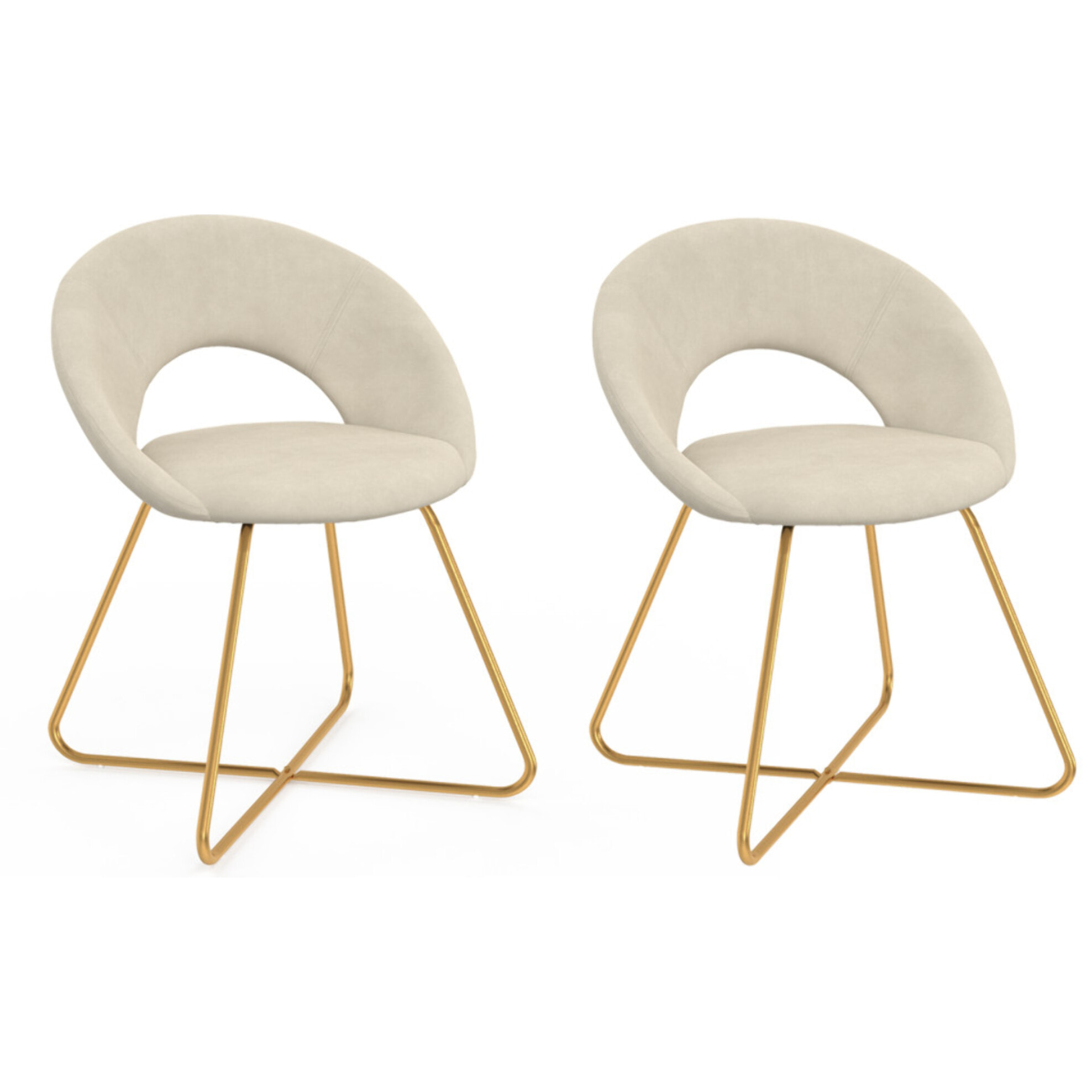 Chaises Malone velours crème pieds dorés - lot de 2