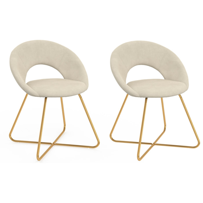 Chaises Malone velours crème pieds dorés - lot de 2