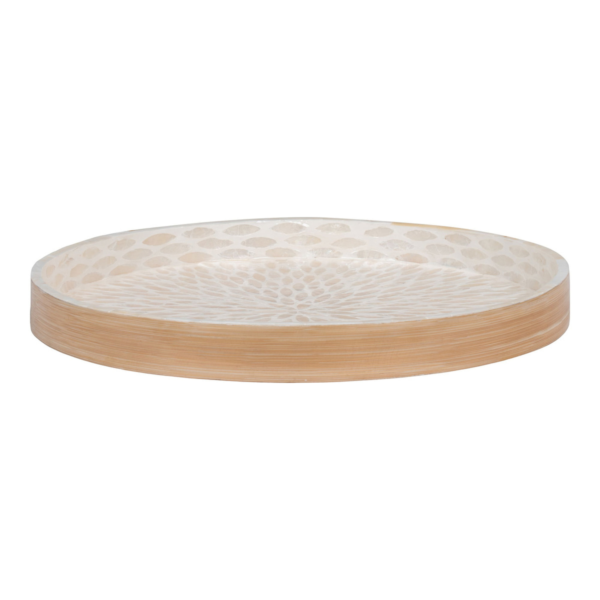Vassoio rotondo in bamboo e capiz beige 40 cm