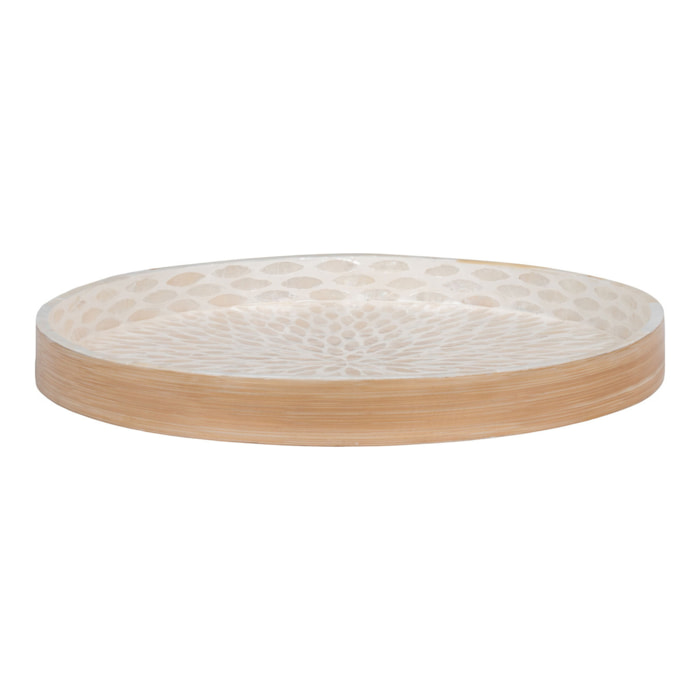 Vassoio rotondo in bamboo e capiz beige 40 cm