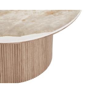 Lysa - table basse plateau effet marbre et pieds effets bois - 80 cm - Bois / Blanc