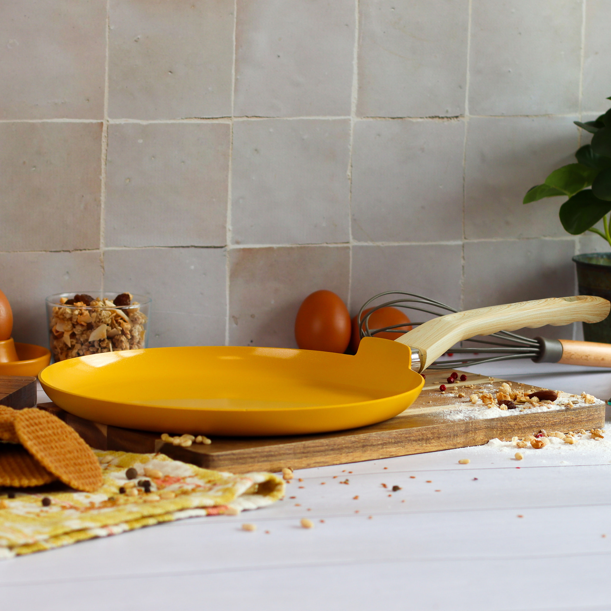 Crêpière 26cm avec revêtement céramique jaune - tous feux COLORAMA