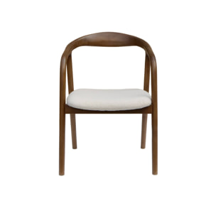 Lot de 2 fauteuils structure bois d'hévéa. assise bouclette teinte noyer vintage. L 55 x P 57 x H 79cm