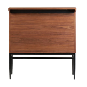 Meuble de Bar H.110 cm en Noyer Massif et Métal Noir - Modèle ELIOTT 2083