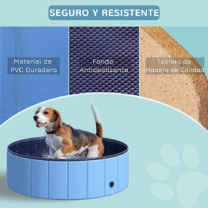 Bañera Plegable para Mascotas de PVC y Madera Φ100x30cm Azul