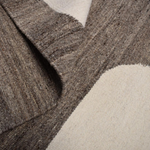 Tapis kilim Reversible Meco tissé à la main en laine beige et marron Motif simple