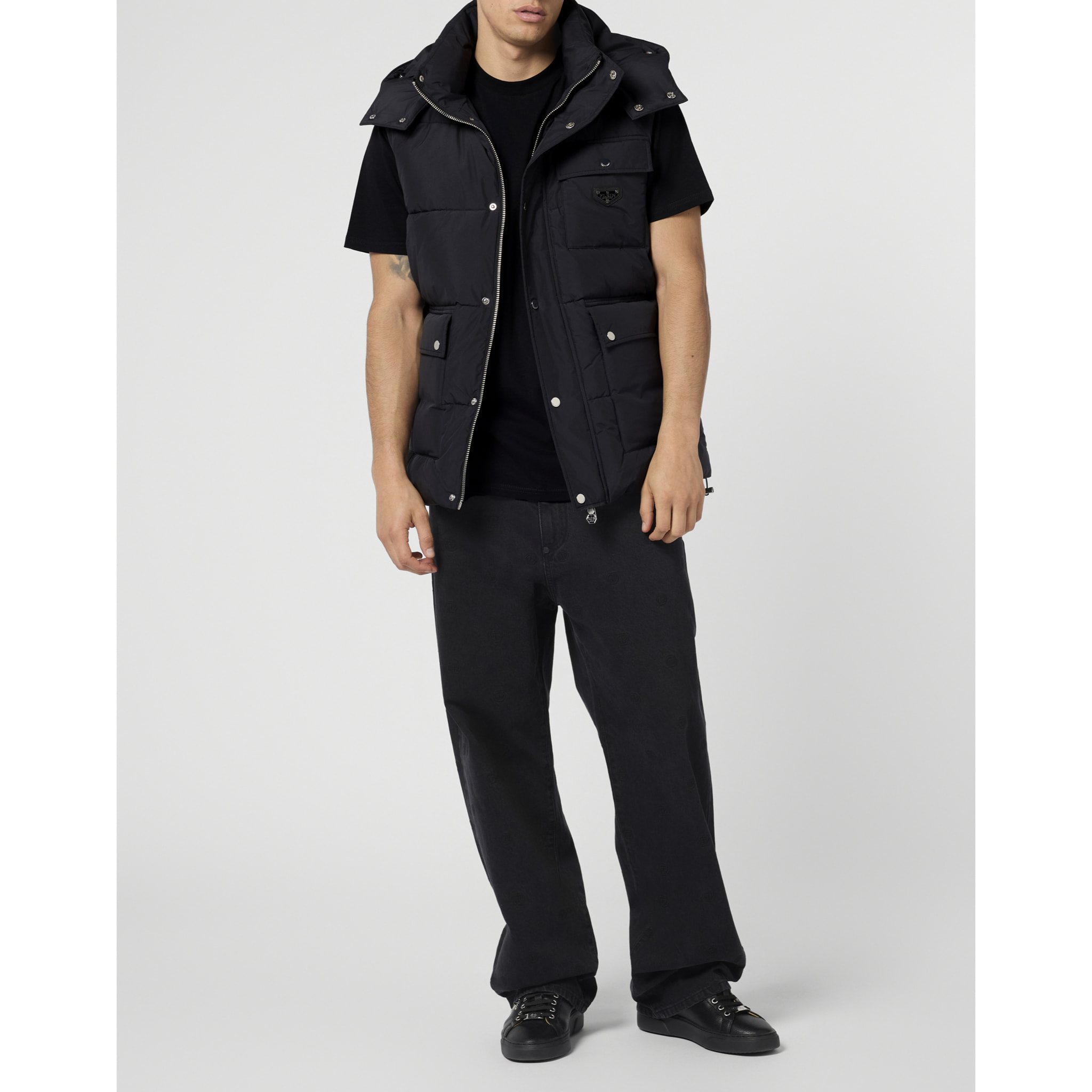 PHILIPP PLEIN Nylon Puffer Vest Gothic Plein