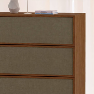 Commode de rangement décor bois et tissu 4 tiroirs KUBA