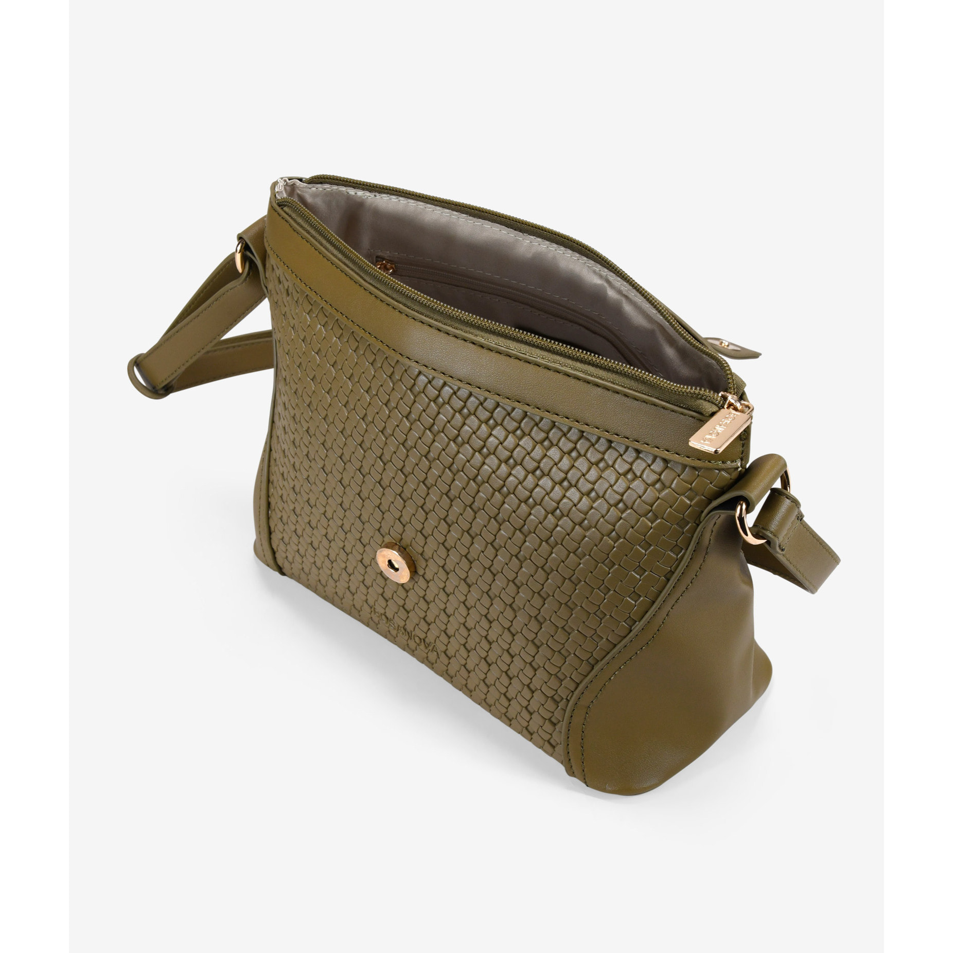 Bolso bandolera verde con solapa y cremallera
