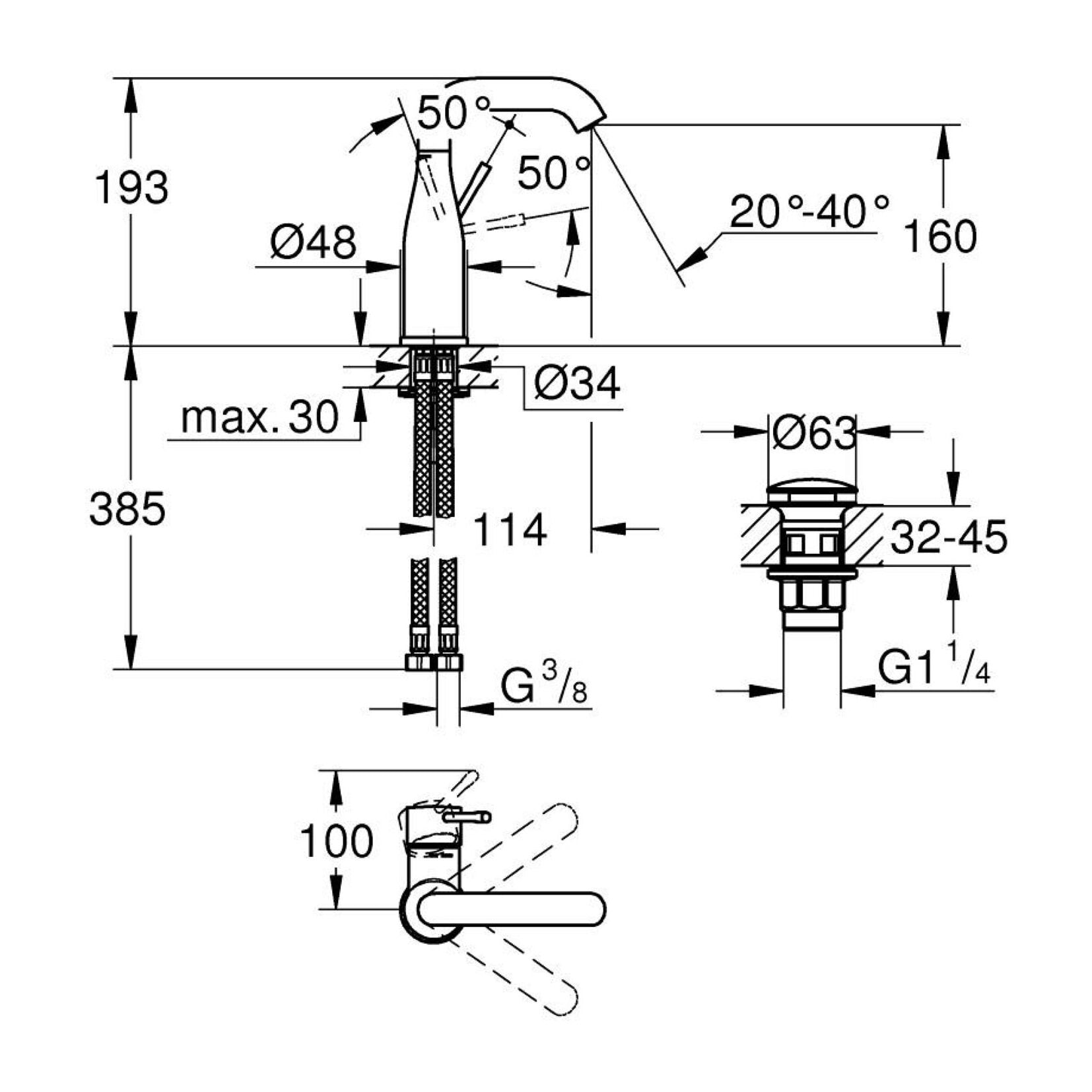 Mitigeur monocommande Lavabo Essence, Taille M, chromé