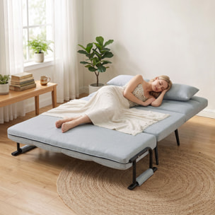 Sofá Cama 2 Plazas Convertible, 3 en 1, Sofá Cama Plegable, Tapizado en Lino, Respaldo Ajustable, 2 Almohadas con Funda Lavable, para Salón, Dormitorio, 127x73x95 cm, Gris Claro