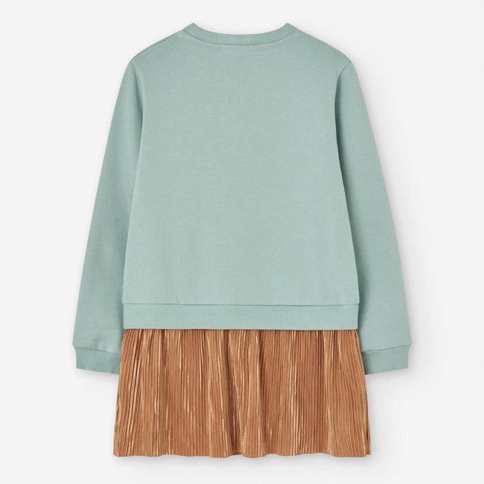 Vestido - 100% algodón - verde aguamarina y marrón