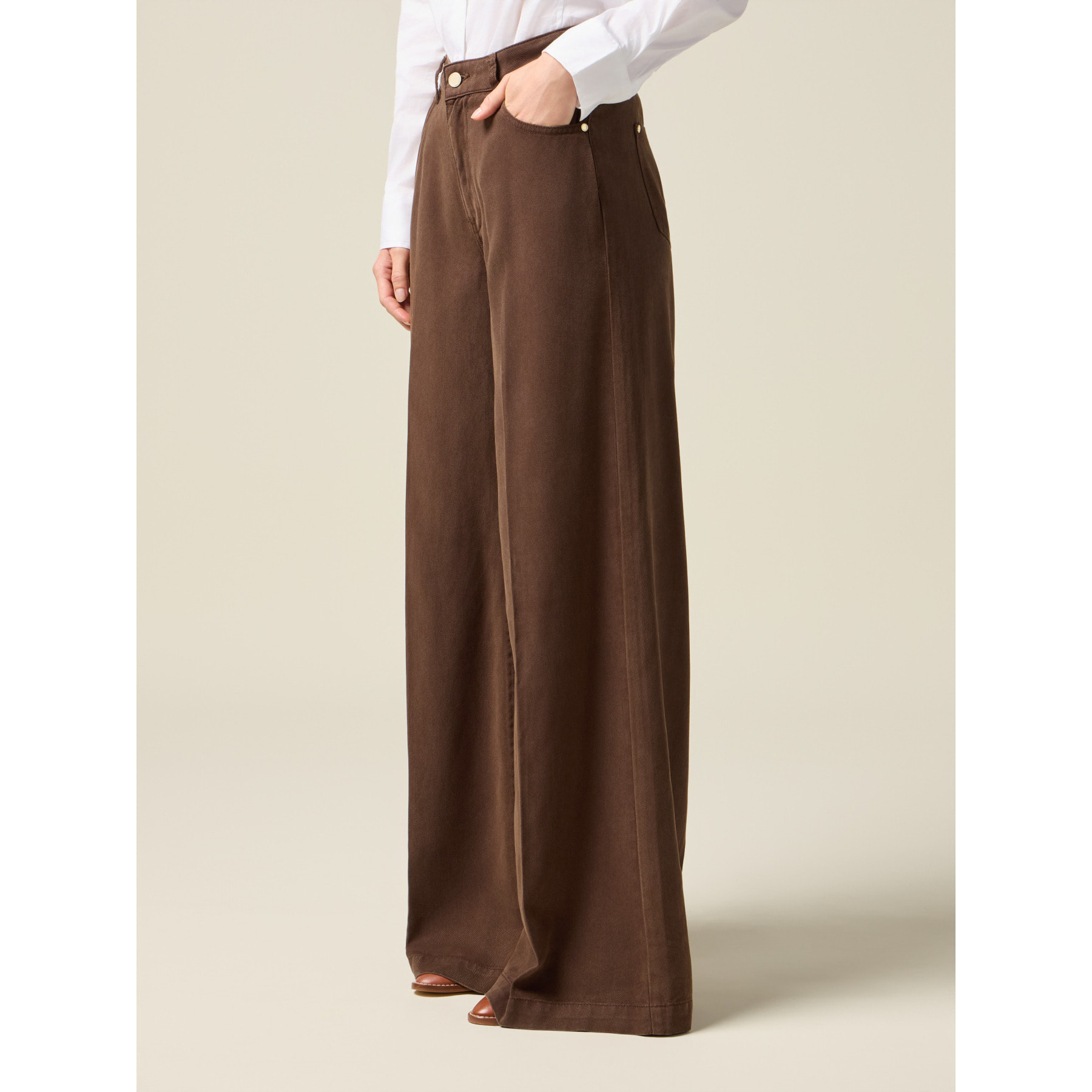 Oltre - Pantalones palazzo de tencel - Marrón