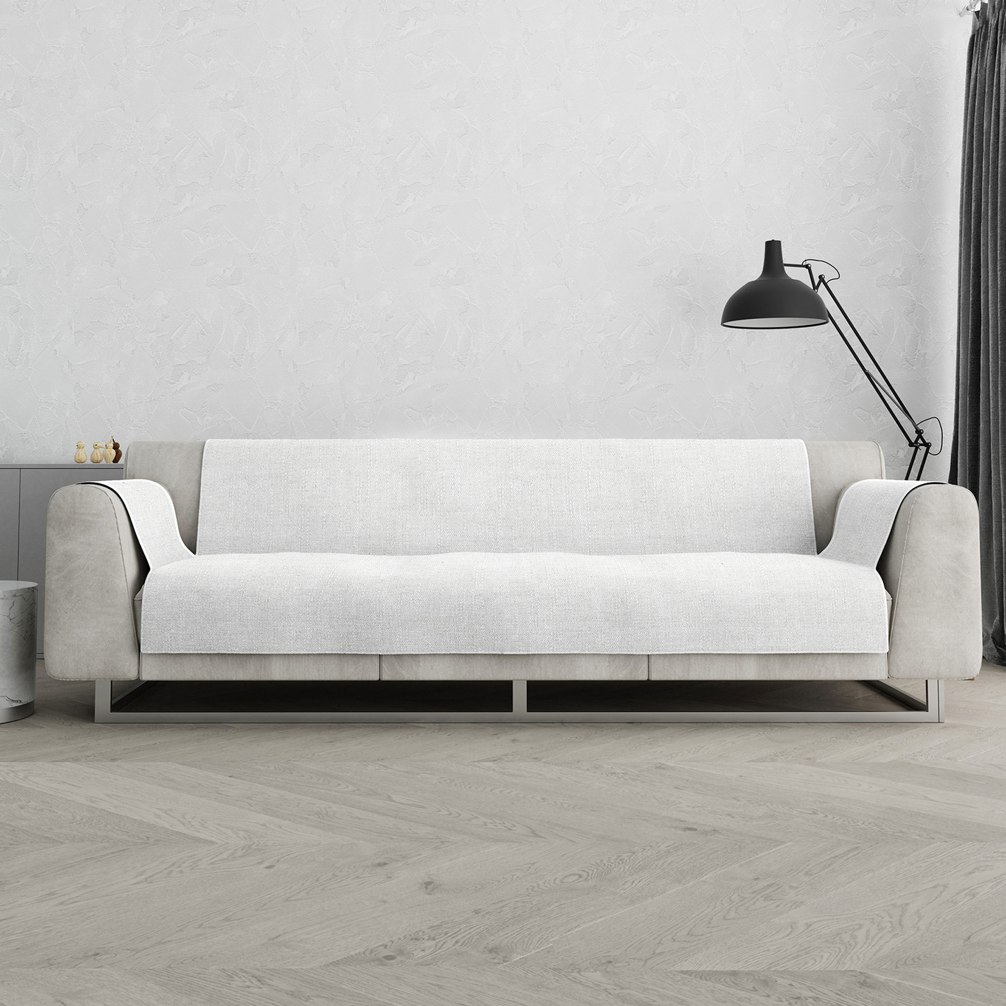 COPRIDIVANO COMFORT, Antiscivolo, Cotone+Microfibra+Fibre Varie, Made in Italy - BIANCO