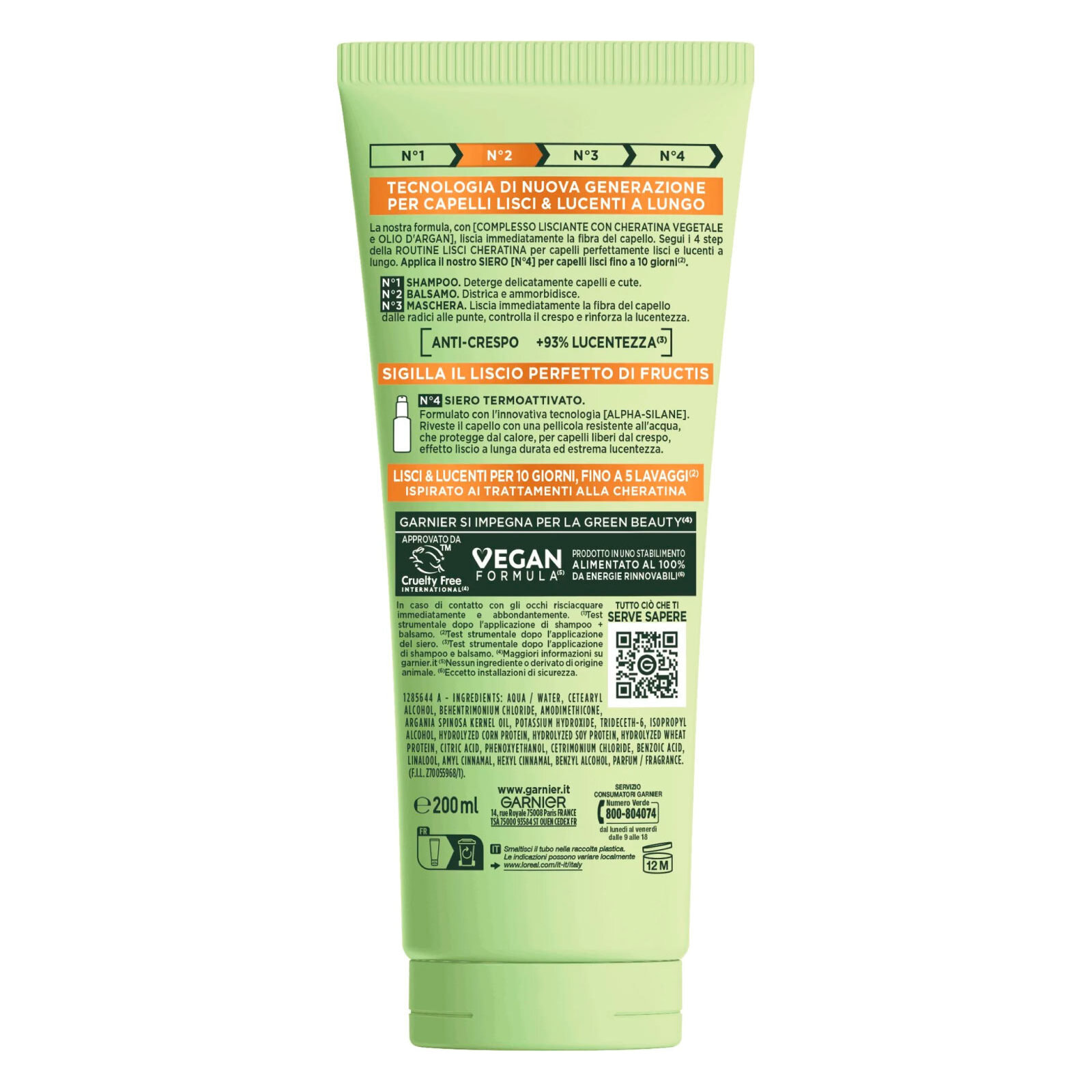 Balsamo Lisciante Fructis Lisci Cheratina per Capelli Crespi con Olio Argan Liscio Setoso Luminoso - Flacone da 200ml