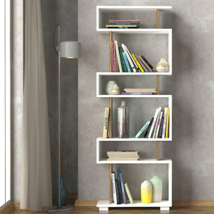 Libreria Dpeeter, Scaffale da ufficio, Mobile portalibri, Biblioteca, 60x20h165 cm, Bianco e Noce