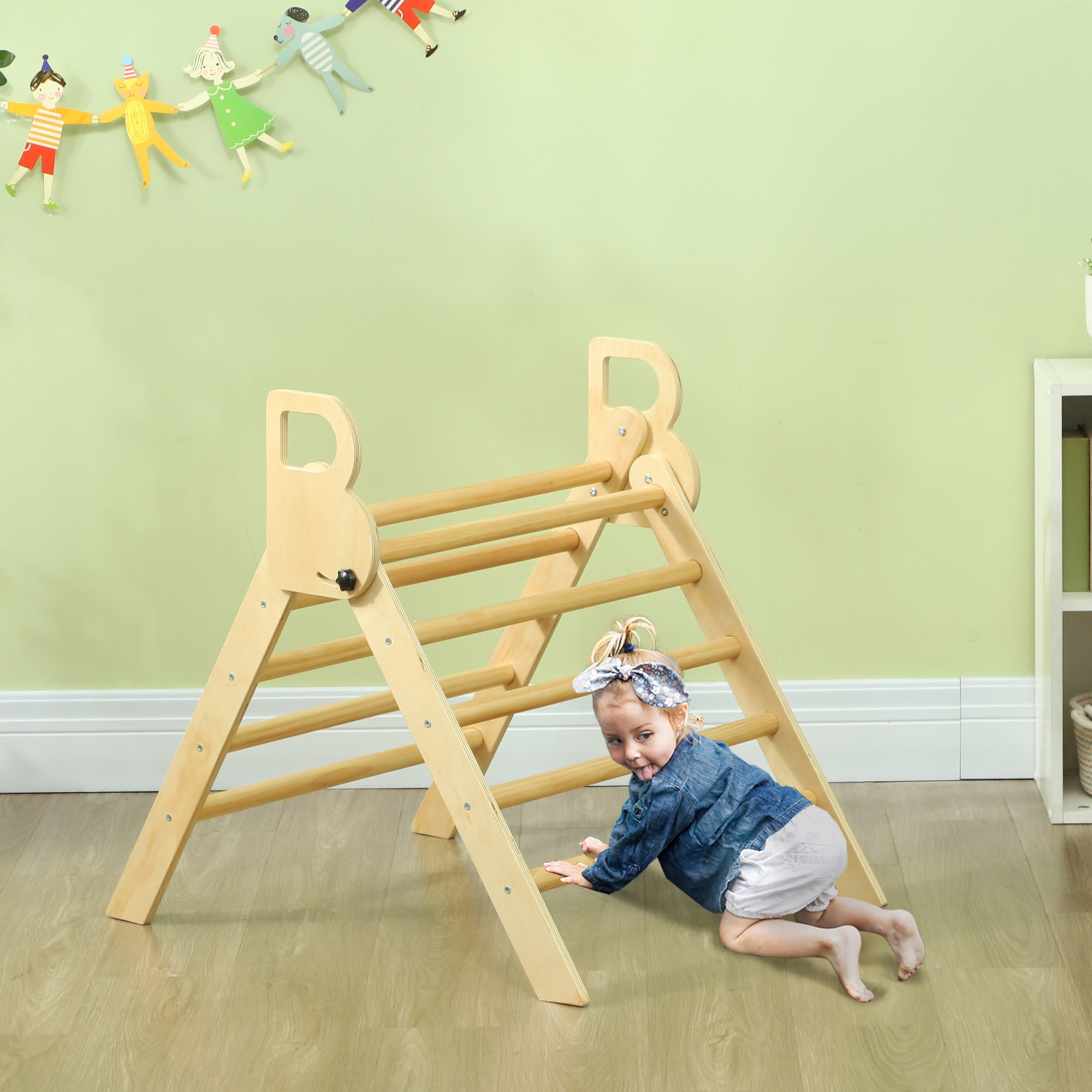 Triángulo de Escalada de Madera Plegable Escalada para Niños de 18-48 Meses para Cultivar Habilidades de Equilibrio y Coordinación 82x66x71 cm Natural