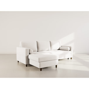 Marceau - Canapé d'angle réversible 4 places convertible avec coffre en velours côtelé - Beige