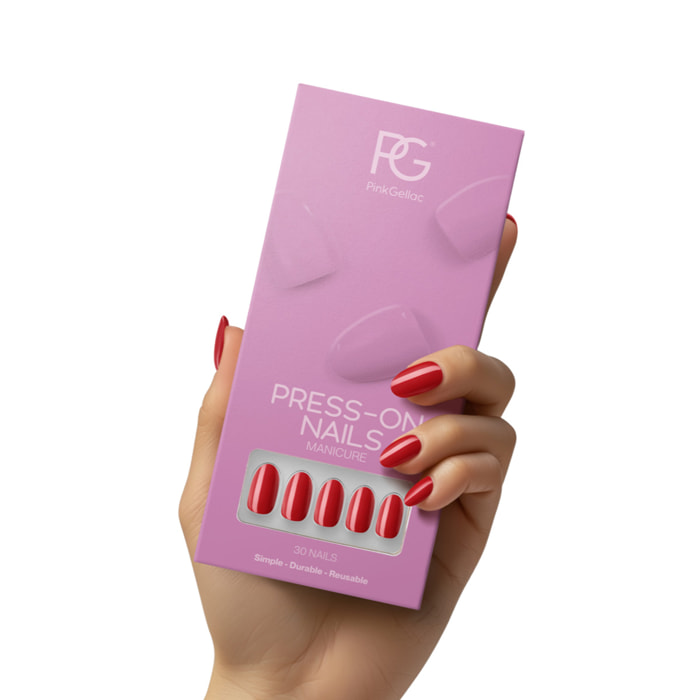 Pink Gellac - 109 Lipstick Red - rond moyen - Faux ongles à presser - Faux-ongles réutilisables - Press-on nails