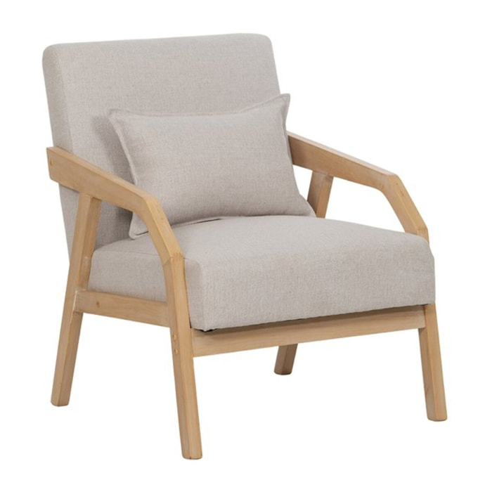 Fauteuil Limae -bois massif dhévéa et revêtement-couleur naturel 64 x 84 x 77 cm