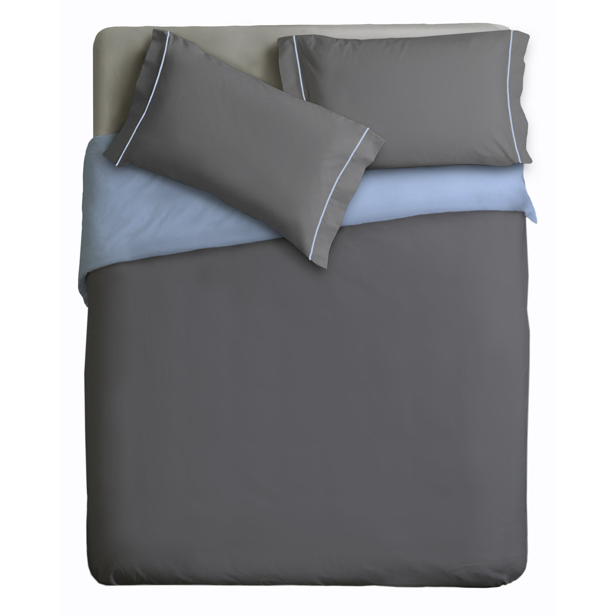 Parure Copripiumino Double-Color IPERSAN Puro Cotone Grigio/Azzurro