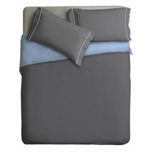 Parure Copripiumino Double-Color IPERSAN Puro Cotone Grigio/Azzurro