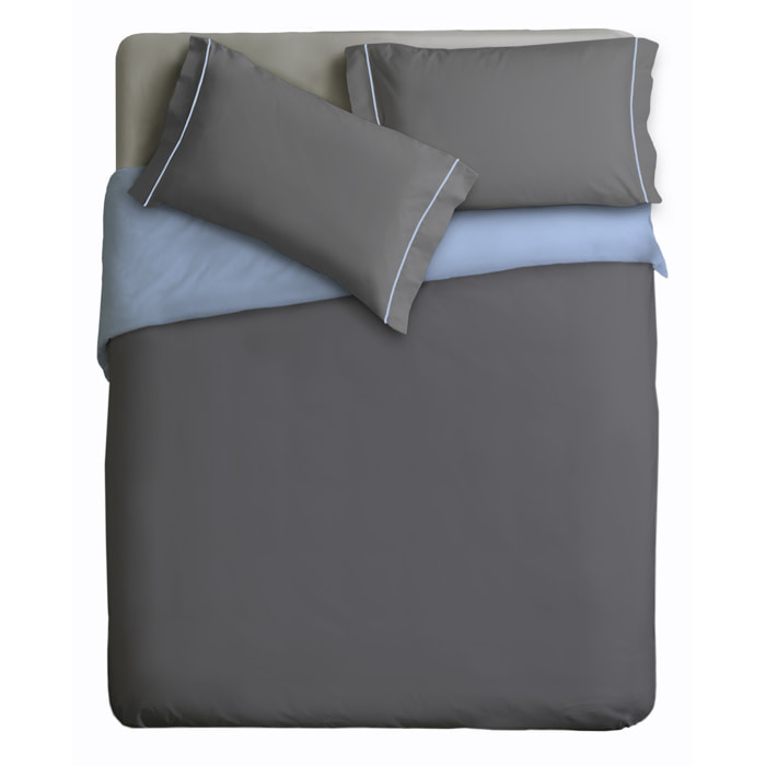 Parure Copripiumino Double-Color IPERSAN Puro Cotone Grigio/Azzurro