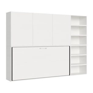 Armoire lit escamotable horizontal 1 couchage 85 Kando avec matelas composition G Frêne Blanc