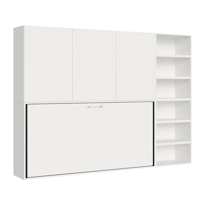 Armoire lit escamotable horizontal 1 couchage 85 Kando avec matelas composition G Frêne Blanc