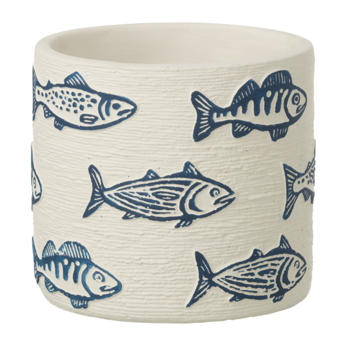 J-Line Cache-pot Poisson Rond - céramique - blanc/bleu - medium
