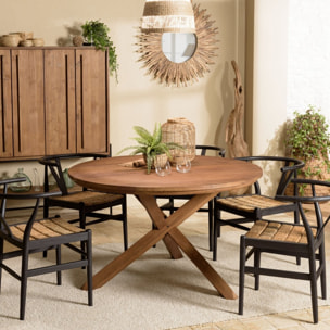 SIXTINE - Table à manger ronde 130x130cm en bois de teck recyclé