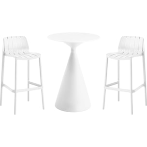 Table et chaises hautes de bistrot empilables "Vaena" - 2 places - Blanc