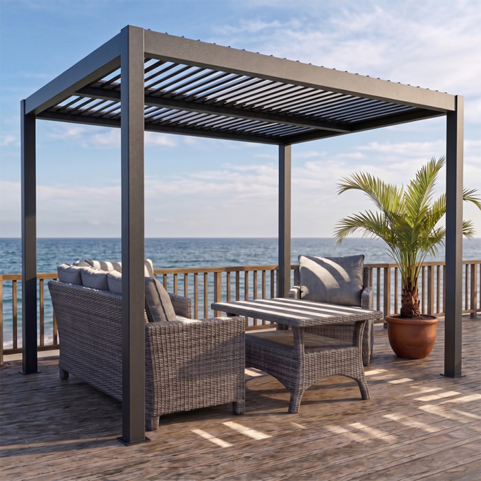 Pergola bioclimatique structure et lames orientables en aluminium 3x3m SOPRON