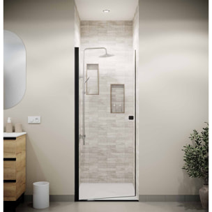 Porte de Douche Pivotante 70x195cm - Verre Trempe 8mm Anticalcaire - Alu Noir - DARK ELEMENTARY