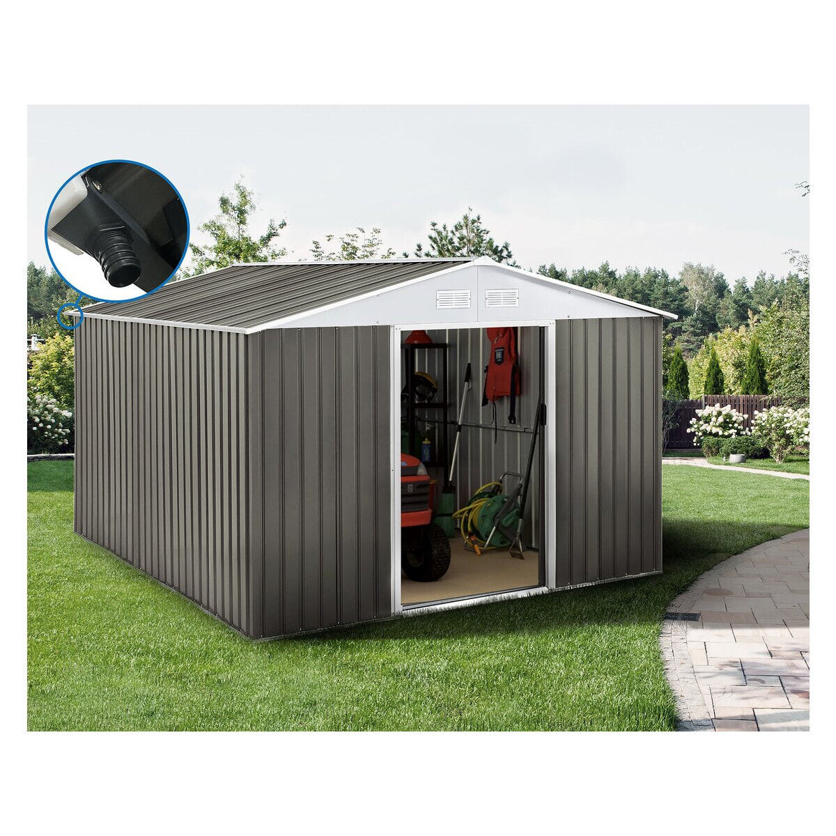 Abri jardin métal "Dallas" -  15,16 m² avec gouttière - Taupe