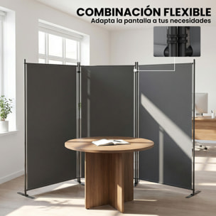 Biombo Plegable de 3 Paneles, 260x180 cm, Biombo Separador de Ambientes con Soporte de Metal, Protección UPF 30+, para Interior, Exterior, Jardín, Patio, Terraza, Gris Oscuro
